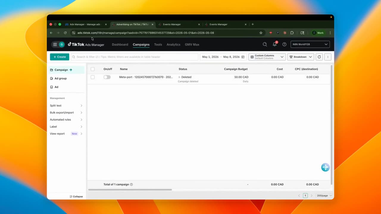 A live growth automation workflow running in a browser window